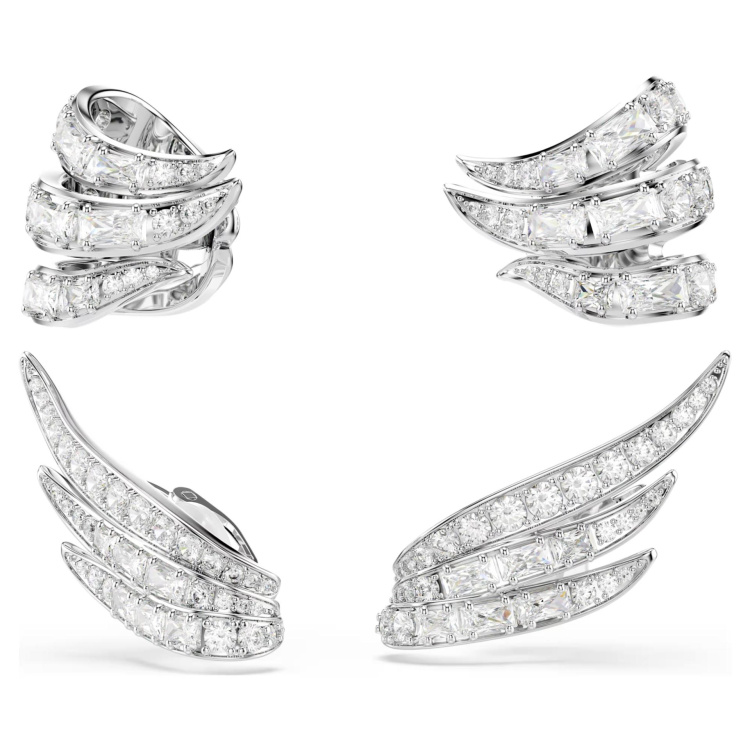 Vienna ear cuffs Mixed cuts, Swan, White, Rhodium plated