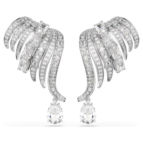 Vienna clip earrings Mixed cuts, Swan, White, Rhodium plated