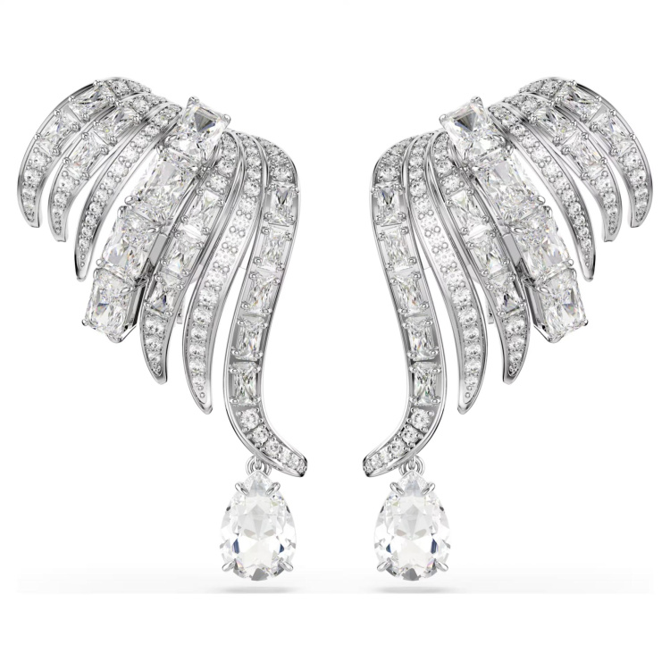 Vienna clip earrings Mixed cuts, Swan, White, Rhodium plated