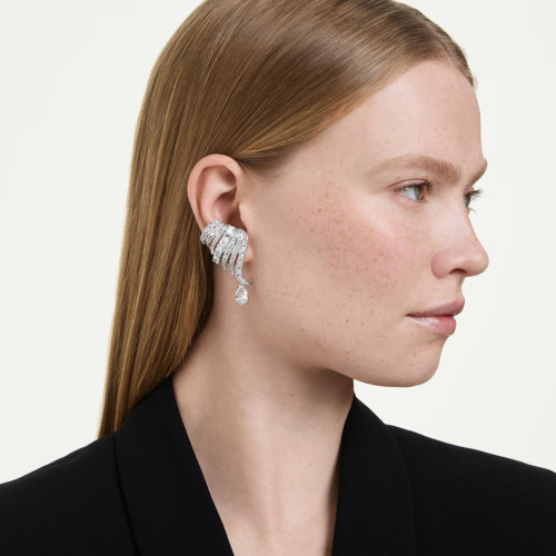 Vienna clip earrings Mixed cuts, Swan, White, Rhodium plated