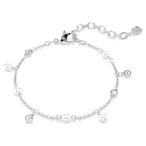 Imber bracelet Crystal pearl, Round cut, White, Rhodium plated