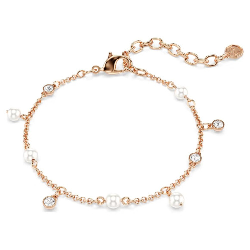 Imber bracelet Crystal pearl, Round cut, White, 18K rose gold finish