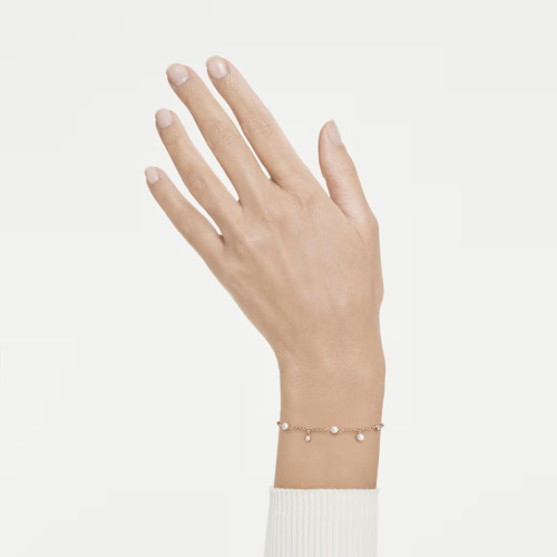 Imber bracelet Crystal pearl, Round cut, White, 18K rose gold finish