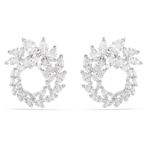 Mesmera hoop earrings Marquise cut, White, Rhodium plated