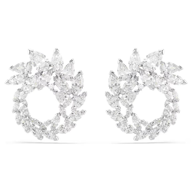 Mesmera hoop earrings Marquise cut, White, Rhodium plated