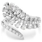 Vienna open ring Mixed cuts, Feather, White, Rhodium plated