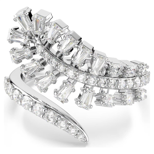 Vienna open ring Mixed cuts, Feather, White, Rhodium plated