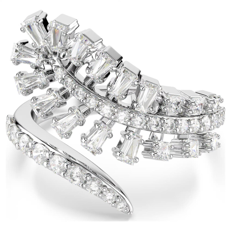 Vienna open ring Mixed cuts, Feather, White, Rhodium plated