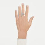 Vienna open ring Mixed cuts, Feather, White, Rhodium plated