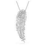 Vienna pendant and brooch Mixed cuts, Feather, White, Rhodium plated