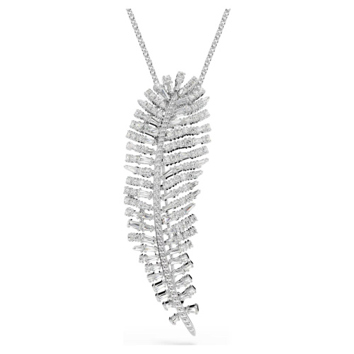 Vienna pendant and brooch Mixed cuts, Feather, White, Rhodium plated