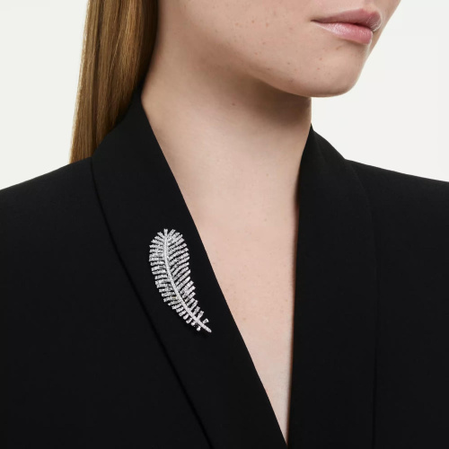 Vienna pendant and brooch Mixed cuts, Feather, White, Rhodium plated