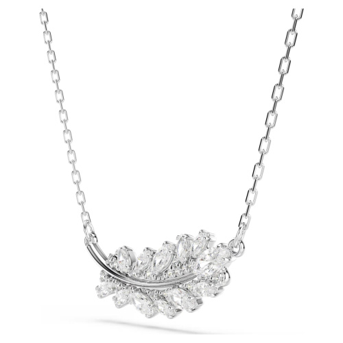 Vienna pendant Mixed cuts, Feather, White, Rhodium plated