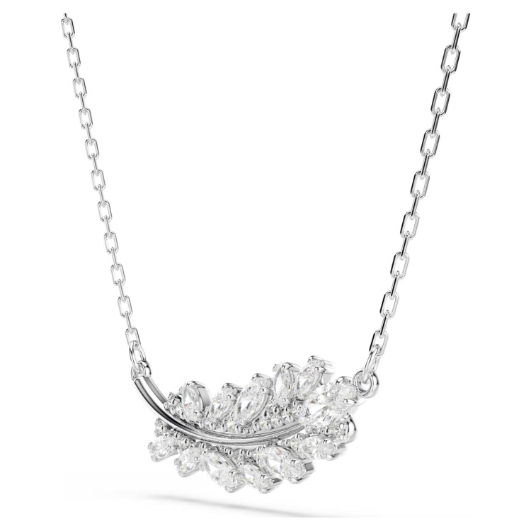 Vienna pendant Mixed cuts, Feather, White, Rhodium plated