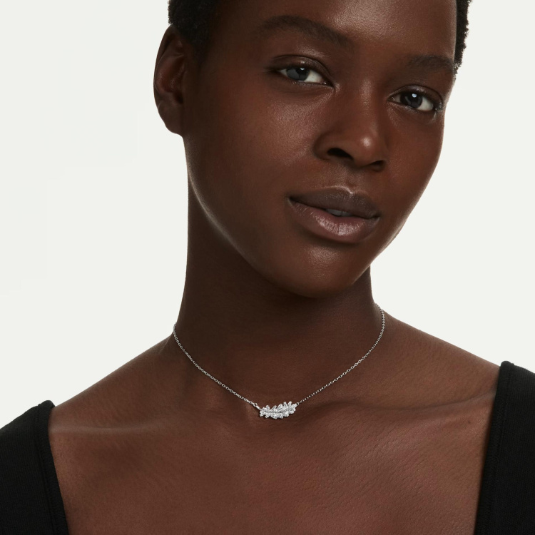 Vienna pendant Mixed cuts, Feather, White, Rhodium plated
