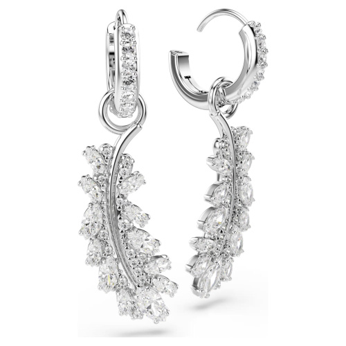 Vienna earrings Mixed cuts, Feather, White, Rhodium plated