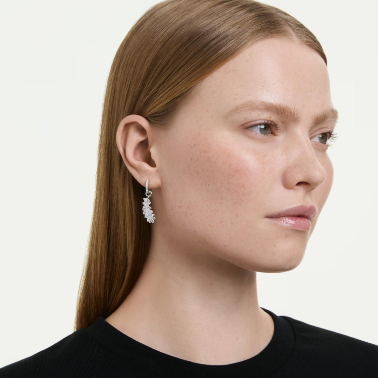 Vienna earrings Mixed cuts, Feather, White, Rhodium plated