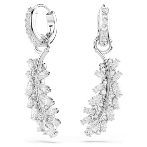 Vienna earrings Mixed cuts, Feather, White, Rhodium plated