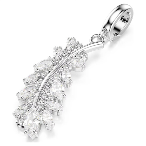 Vienna charm Mixed cuts, Feather, White, Rhodium plated