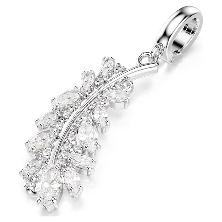 Vienna charm Mixed cuts, Feather, White, Rhodium plated
