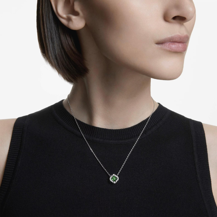 Una Angelic pendant Mixed cuts, Green, Rhodium plated