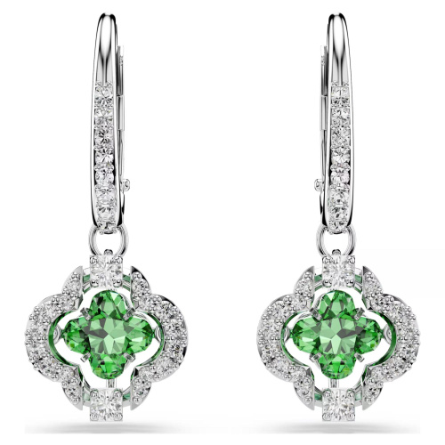 Una Angelic drop earrings Mixed cuts, Green, Rhodium plated