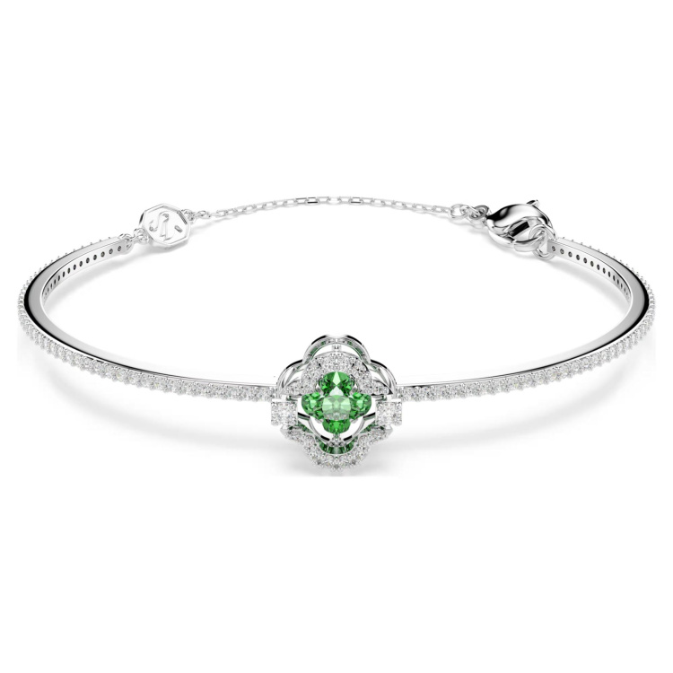 Una Angelic bangle Mixed cuts, Green, Rhodium plated