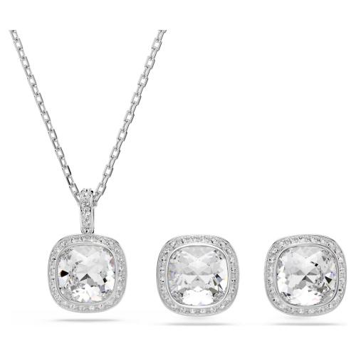 Una Angelic set Cushion cut, White, Rhodium plated
