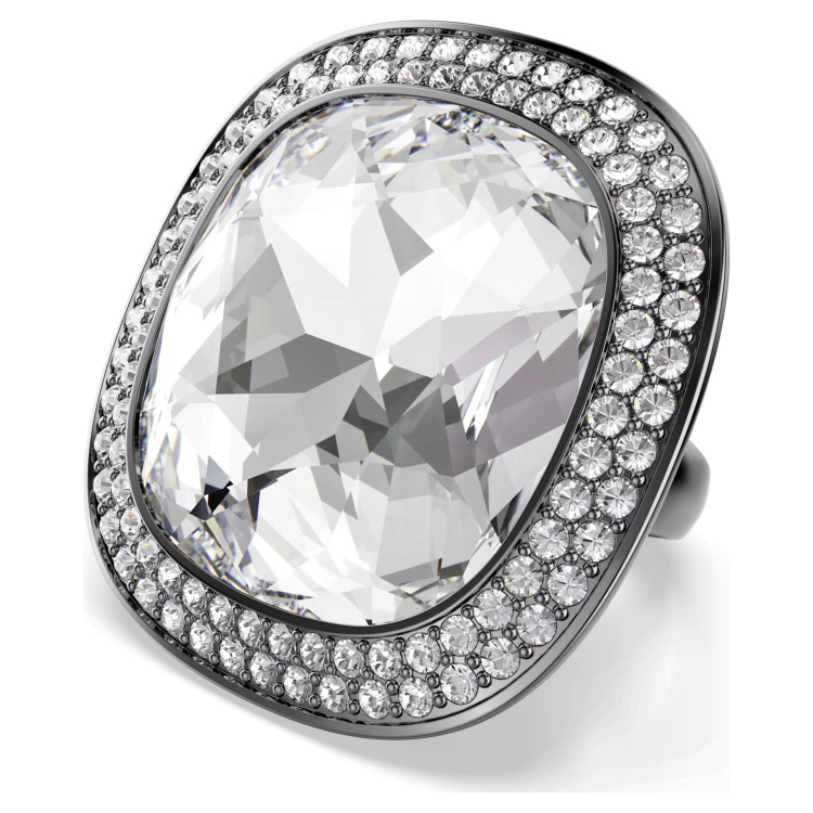 Una Angelic cocktail ring Cushion cut, White, Ruthenium plated