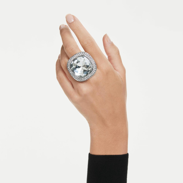 Una Angelic cocktail ring Cushion cut, White, Ruthenium plated