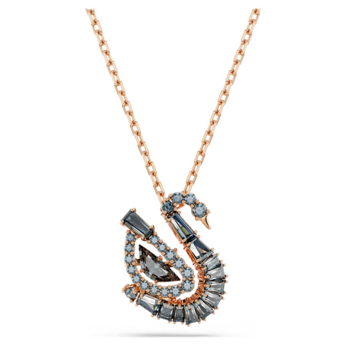 Swan pendant Mixed cuts, Swan, Black, 18K rose gold finish