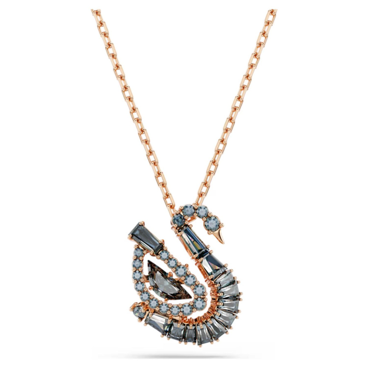 Swan pendant Mixed cuts, Swan, Black, 18K rose gold finish