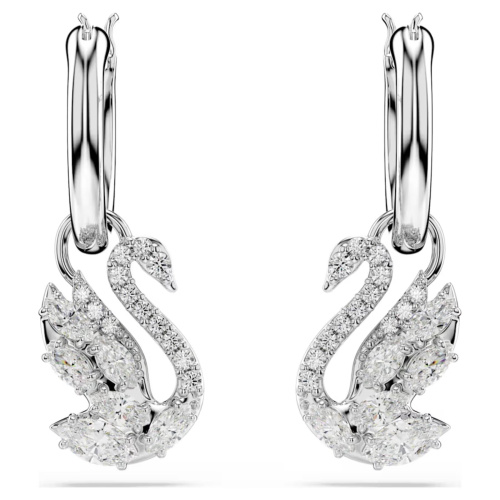 Swan drop earrings Mixed cuts, Swan, White, Rhodium plated