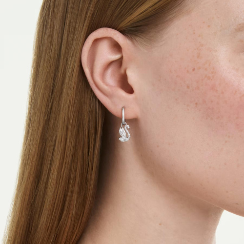 Swan drop earrings Mixed cuts, Swan, White, Rhodium plated