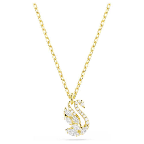Swan pendant Mixed cuts, Swan, White, 18K gold finish
