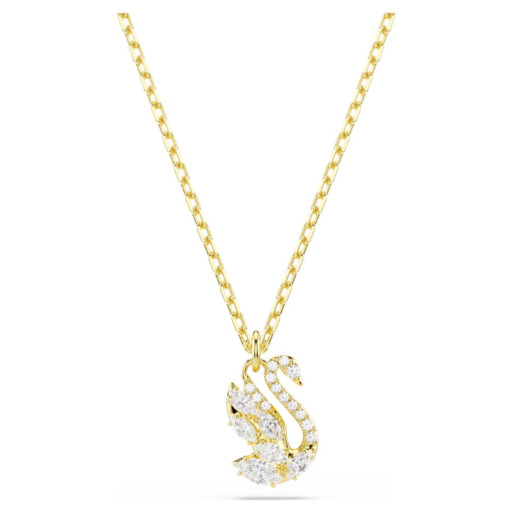 Swan pendant Mixed cuts, Swan, White, 18K gold finish