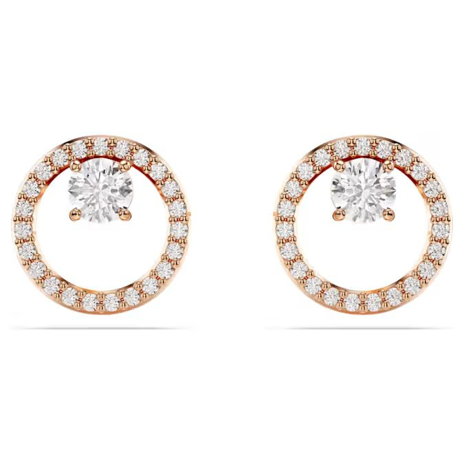 Constella stud earrings Round cut, White, Rose gold-tone plated