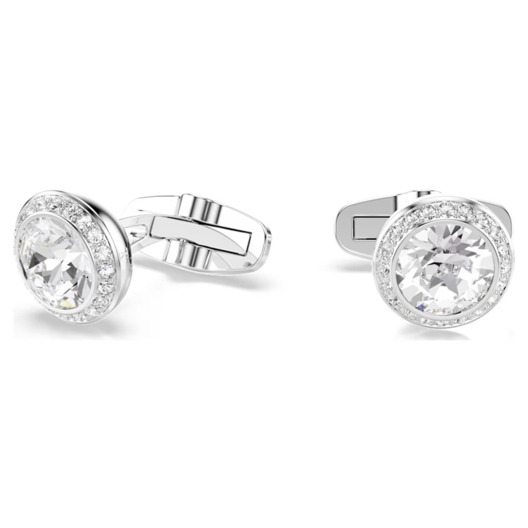 Una Angelic cufflinks Round cut, White, Rhodium plated