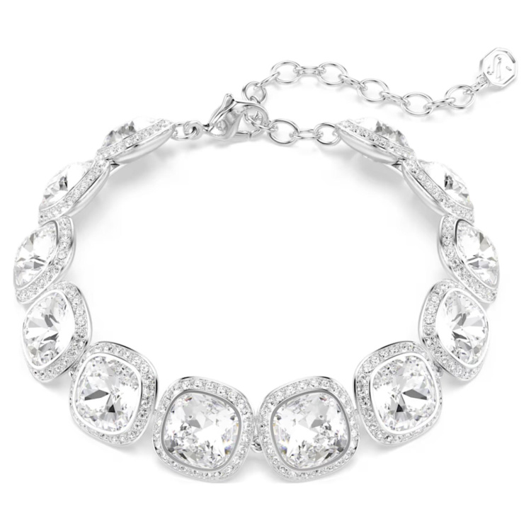 Una Angelic bracelet Cushion cut, White, Rhodium plated