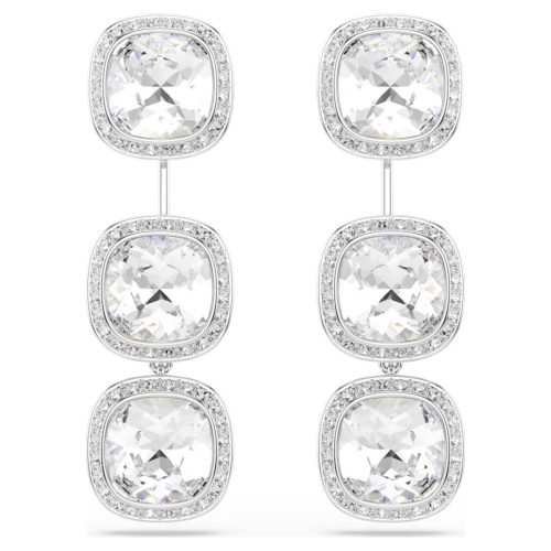 Una Angelic earrings Cushion cut, White, Rhodium plated