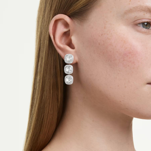 Una Angelic earrings Cushion cut, White, Rhodium plated