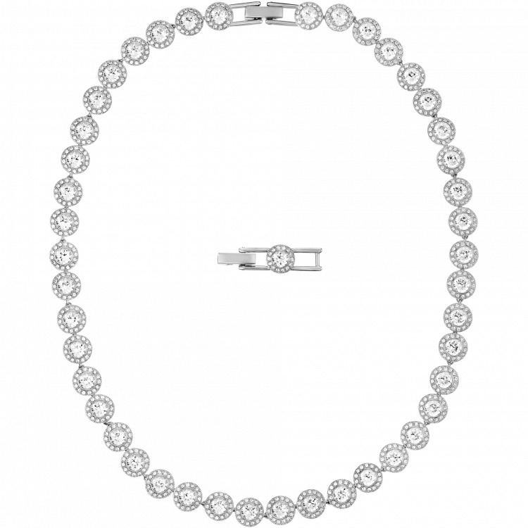 Una Angelic Tennis necklace Round cut, White, Rhodium plated