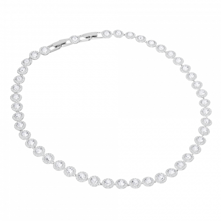 Una Angelic Tennis necklace Round cut, White, Rhodium plated