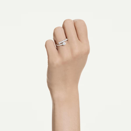 Matrix open ring Round cut, White, Rhodium plated