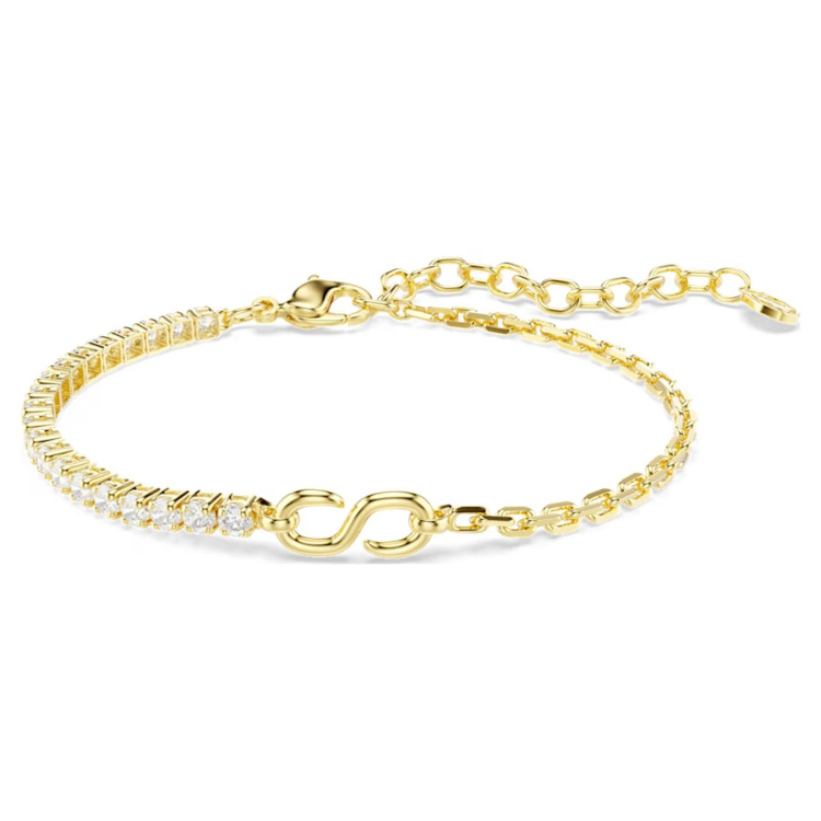 Matrix bracelet Round cut, White, 18K gold plated