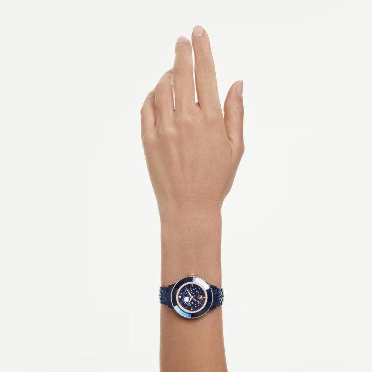 Octea moon watch Swiss Made, Metal bracelet, Blue, Blue finish