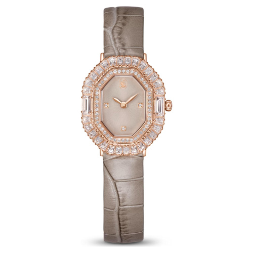 Matrix octagon watch Leather strap, Beige, Rose gold-tone finish