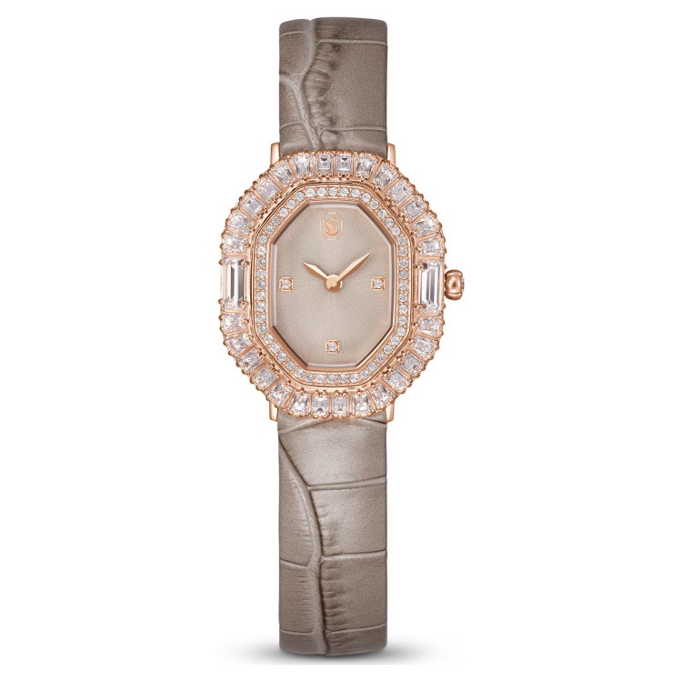 Matrix octagon watch Leather strap, Beige, Rose gold-tone finish
