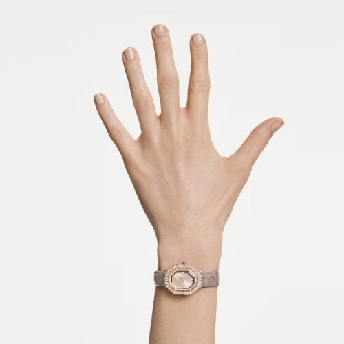 Matrix octagon watch Leather strap, Beige, Rose gold-tone finish