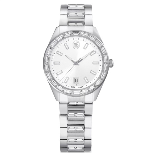 Matrix date watch Swiss Made, Metal bracelet, Silver tone, Stainless steel